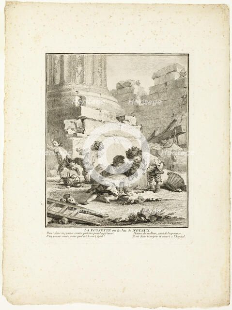 The Dimple, or The Game of Stones, from The Games of the Urchins of Paris, 1770. Creator: Jean Baptiste Tilliard.