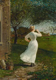 The Dinner Horn (Blowing the Horn at Seaside), 1870. Creator: Winslow Homer