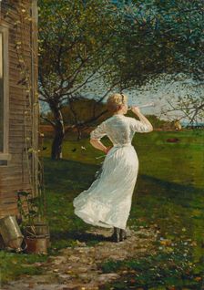 The Dinner Horn (Blowing the Horn at Seaside), 1870. Creator: Winslow Homer