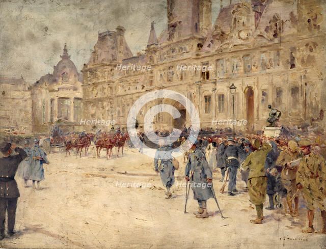 The disabled attend the funeral of General Gallieni, on Place de l'Hotel-de-Ville (June 1, 1916). Creator: Ernest Jean Delahaye.