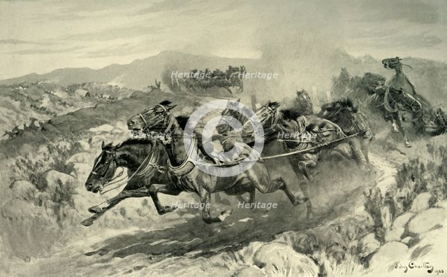 'The Disaster at Koornspruit: Driverless Teams Stampeding', 1901. Creator: John Charlton.