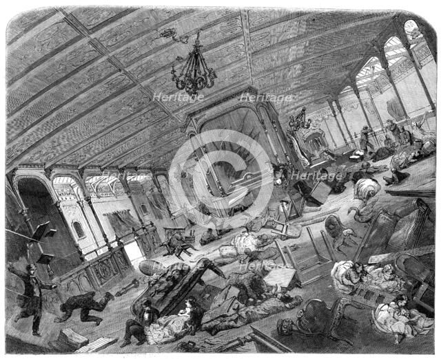The Disaster to the Great Eastern: state of her Grand Saloon during the gale, 1861. Creator: Unknown.