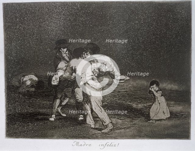 The Disasters of War, a series of etchings by Francisco de Goya (1746-1828), plate 50: 'Madre inf…