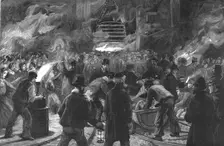 'The Disastrous Colliery Explosion at Llanerch, Monmouthshire; The Midnight Shift waiting... 1890. Creator: Unknown