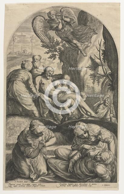 The Disciples of Christ Carrying His Body to the Tomb, 1594. Creator: Jacob Matham (Dutch, 1571-1631).