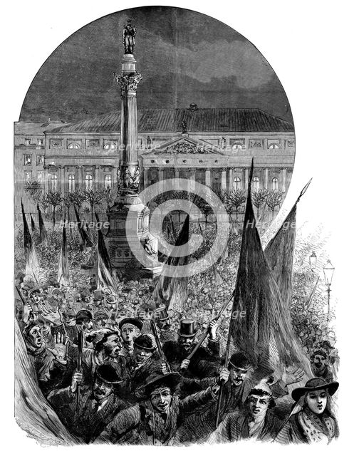 The Dispute with Portugal: popular manifestation in the Place Dom Pedro, Lisbon...Jan. 14, 1890. Creator: Unknown.