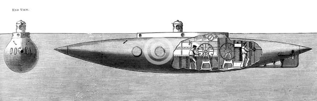 'The Displacement Sinking and Rising Submarine Boat 'Nautilus'', 1887. Artist: Unknown