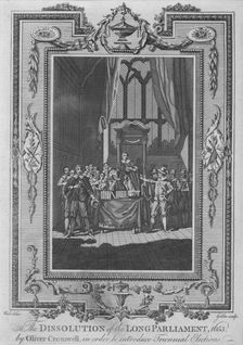 The Dissolution of the Long Parliament, 1653, by Oliver Cromwell, in order to intoduce Triennal Ele Artist: John Goldar
