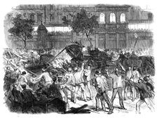 The Disturbances in Paris:...mob attempting to construct a barricade...Boulevard Montmartre..., 1869 Creator: Unknown