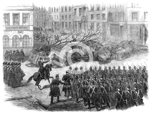The Disturbances in Paris: the barricade at Belleville, 1870. Creator: Unknown.