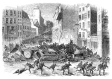 The Disturbances in Paris: barricade in the Faubourg du Temple, 1870. Creator: Unknown