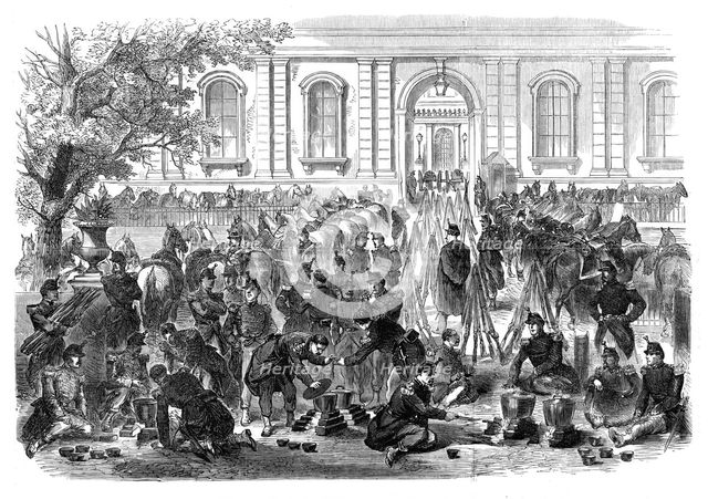 The Disturbances in Paris: bivouac of troops in the gardens and courtyard of the Luxembourg, 1870. Creator: Unknown.