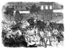 The Disturbances in Paris:...mob attempting to construct a barricade...Boulevard Montmartre..., 1869 Creator: Unknown
