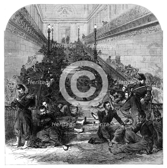 The Disturbances in Paris: soldiers at night in the Luxembourg Palace, 1870. Creator: Unknown.