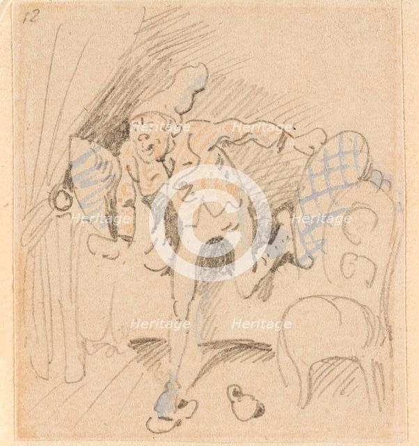 The disturbed but happily regained night's rest, (The Flea); 12, 1862. Creator: Wilhelm Busch.