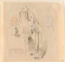 The disturbed but happily regained night's rest, (The Flea); 13, 1862. Creator: Wilhelm Busch