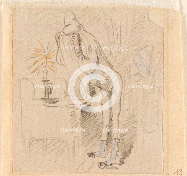 The disturbed but happily regained night's rest, (The Flea); 13, 1862. Creator: Wilhelm Busch.