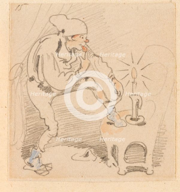 The disturbed but happily regained night's rest, (The Flea); 15, 1862. Creator: Wilhelm Busch.