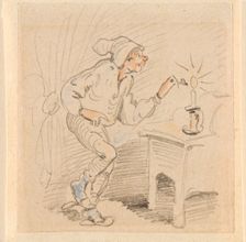 The disturbed but happily regained night's rest, (The Flea); 17, 1862. Creator: Wilhelm Busch