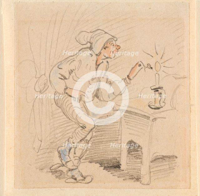 The disturbed but happily regained night's rest, (The Flea); 17, 1862. Creator: Wilhelm Busch.