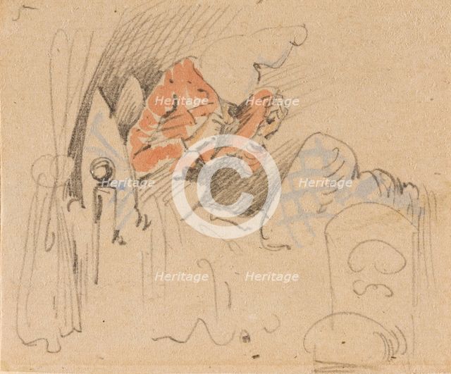 The disturbed but happily regained night's rest, (The Flea); 5, 1862. Creator: Wilhelm Busch.