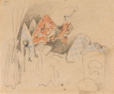 The disturbed but happily regained night's rest, (The Flea); 5, 1862. Creator: Wilhelm Busch