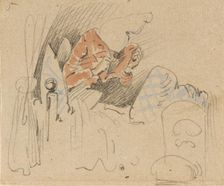 The disturbed but happily regained night's rest, (The Flea); 5, 1862. Creator: Wilhelm Busch