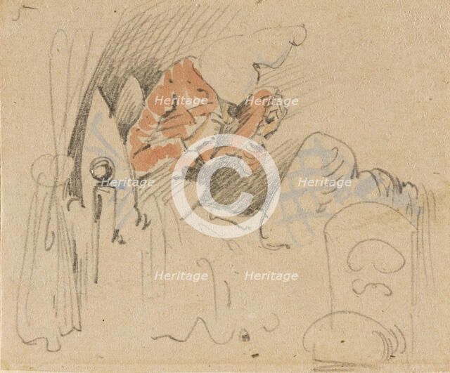 The disturbed but happily regained night's rest, (The Flea); 5, 1862. Creator: Wilhelm Busch.