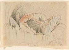 The disturbed but happily regained night's rest, (The Flea); 7, 1862. Creator: Wilhelm Busch