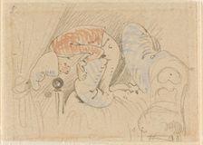 The disturbed but happily regained night's rest, (The Flea); 8, 1862. Creator: Wilhelm Busch