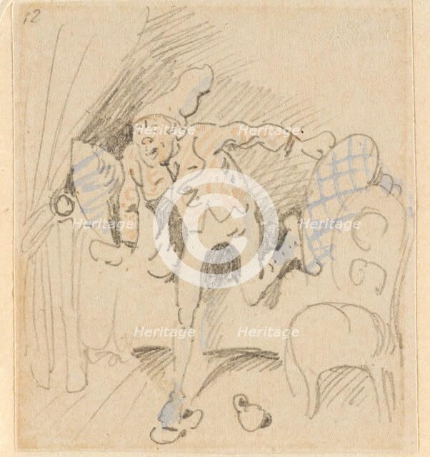 The disturbed but happily regained night's rest, (The Flea); 12, 1862. Creator: Wilhelm Busch.