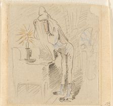 The disturbed but happily regained night's rest, (The Flea); 13, 1862. Creator: Wilhelm Busch