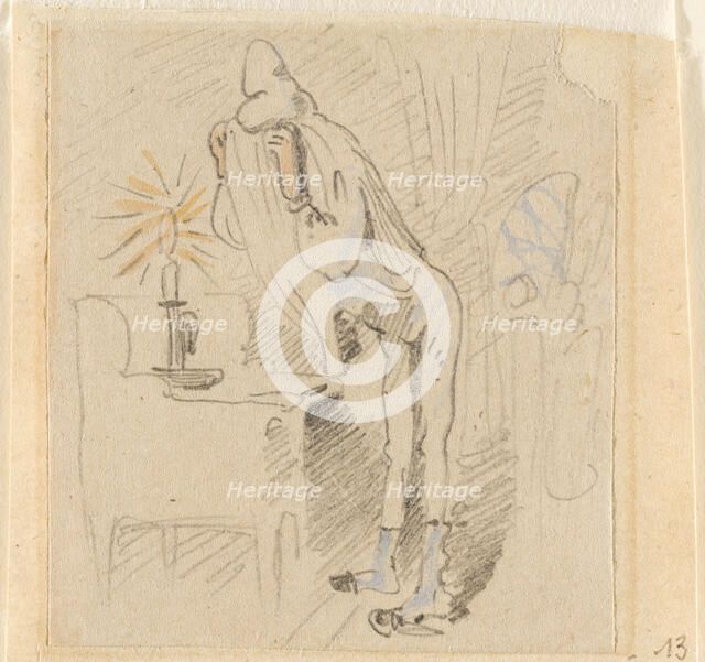 The disturbed but happily regained night's rest, (The Flea); 13, 1862. Creator: Wilhelm Busch.