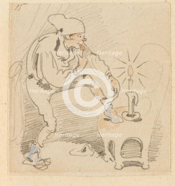 The disturbed but happily regained night's rest, (The Flea); 15, 1862. Creator: Wilhelm Busch.