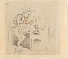 The disturbed but happily regained night's rest, (The Flea); 16, 1862. Creator: Wilhelm Busch
