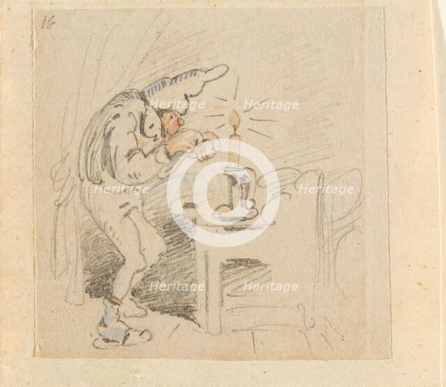 The disturbed but happily regained night's rest, (The Flea); 16, 1862. Creator: Wilhelm Busch.