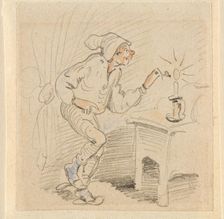 The disturbed but happily regained night's rest, (The Flea); 17, 1862. Creator: Wilhelm Busch