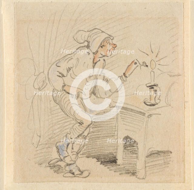 The disturbed but happily regained night's rest, (The Flea); 17, 1862. Creator: Wilhelm Busch.