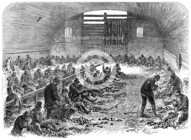The Distress in East London: the labour-yard of the Bethnal Green Employment Association, 1868. Creator: Unknown.