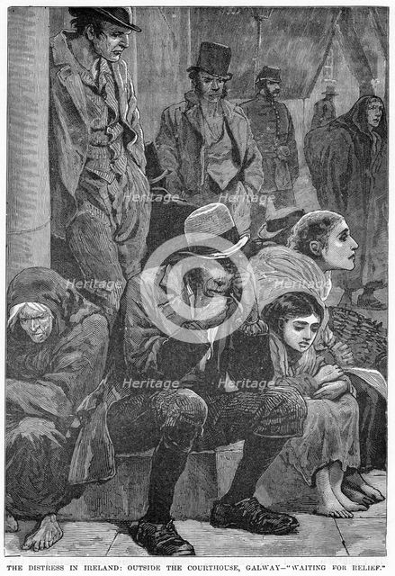 The Distress in Ireland: Outside the Courthouse, Galway - Waiting for Relief, 19th century. Artist: Unknown