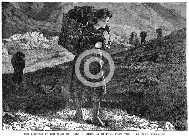 The Distress in the West Ireland: Bringing in Fuel from the Hills near Kylemore, 19th century. Artist: Unknown