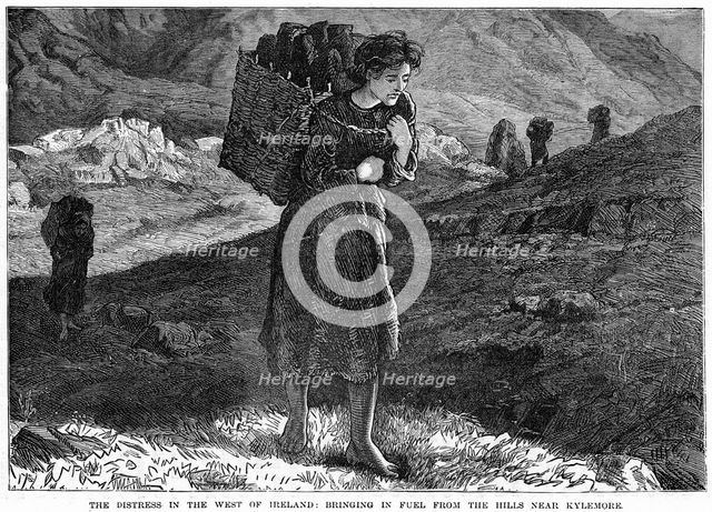 The Distress in the West Ireland: Bringing in Fuel from the Hills near Kylemore, 19th century. Artist: Unknown
