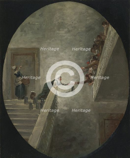 The distribution of milk at Saint-Lazare prison, ca 1794. Artist: Robert, Hubert (1733-1808)