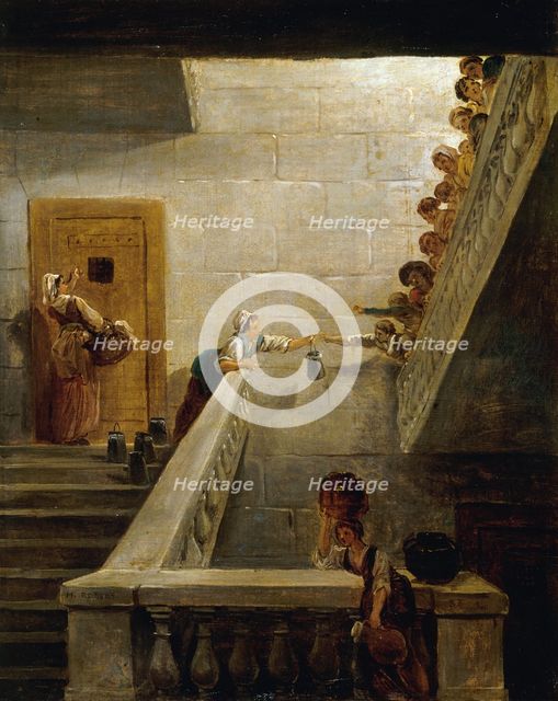 The distribution of milk at Saint-Lazare prison, ca 1794. Creator: Robert, Hubert (1733-1808).