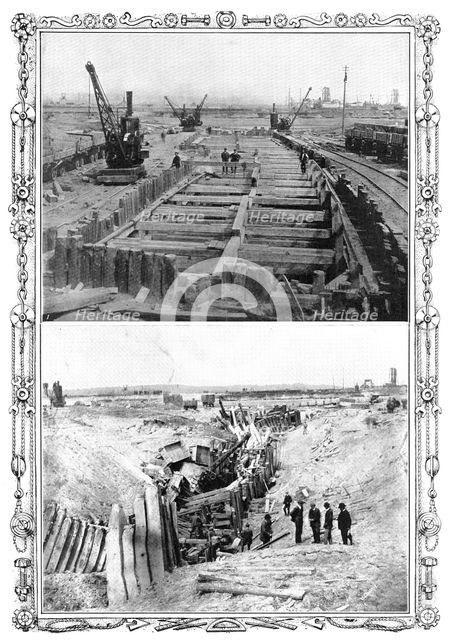 The Dock Disaster at Newport: the fatal trench before and after..., 1909. Creator: Collins.