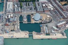 The dockyard, HMS Victory and the Mary Rose Museum, Portsmouth, City of Portsmouth, 2018. Creator: Damian Grady