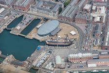 The dockyard, HMS Victory and the Mary Rose Museum, Portsmouth, City of Portsmouth, 2018. Creator: Damian Grady