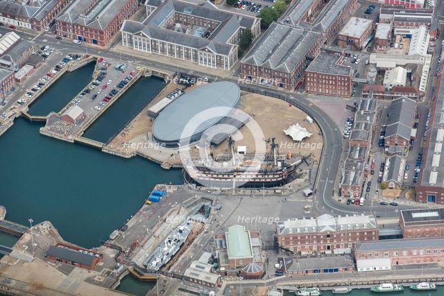 The dockyard, HMS Victory and the Mary Rose Museum, Portsmouth, City of Portsmouth, 2018. Creator: Damian Grady.