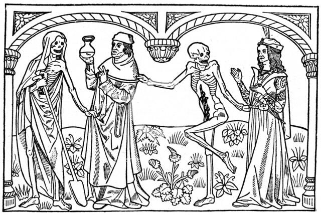 The Doctor and the Lover with their dead Selves, 1485 (1964). Artist: Anon