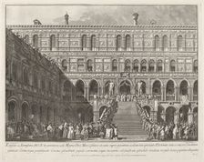 The Doge Crowned on the Scala dei Giganti of the Ducal Palace, 1763/1766. Creator: Giovanni Battista Brostoloni